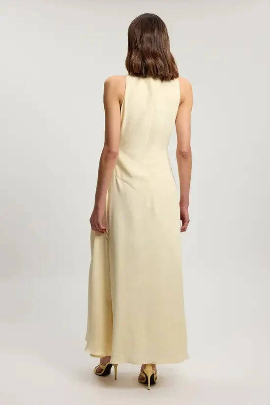 Chic Satin A-Line Cowl Neck Sleeveless High Back Floor-Length Evening Dresses