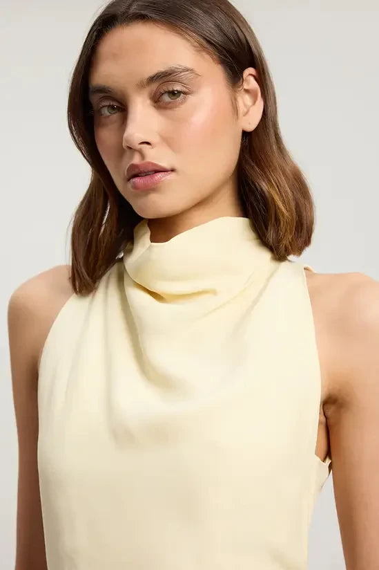 Chic Satin A-Line Cowl Neck Sleeveless High Back Floor-Length Evening Dresses