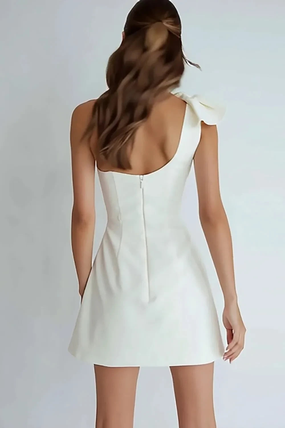 Chic Satin A-Line One-Shoulder Sleeveless Zipper Back Short Homecoming Dresses