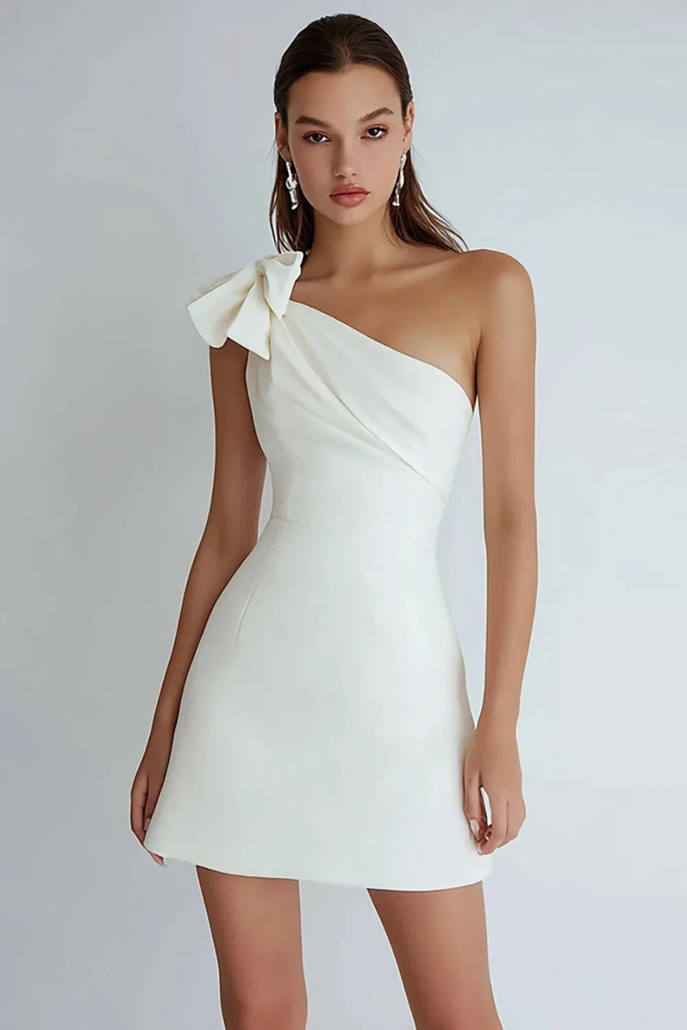 Chic Satin A-Line One-Shoulder Sleeveless Zipper Back Short Homecoming Dresses