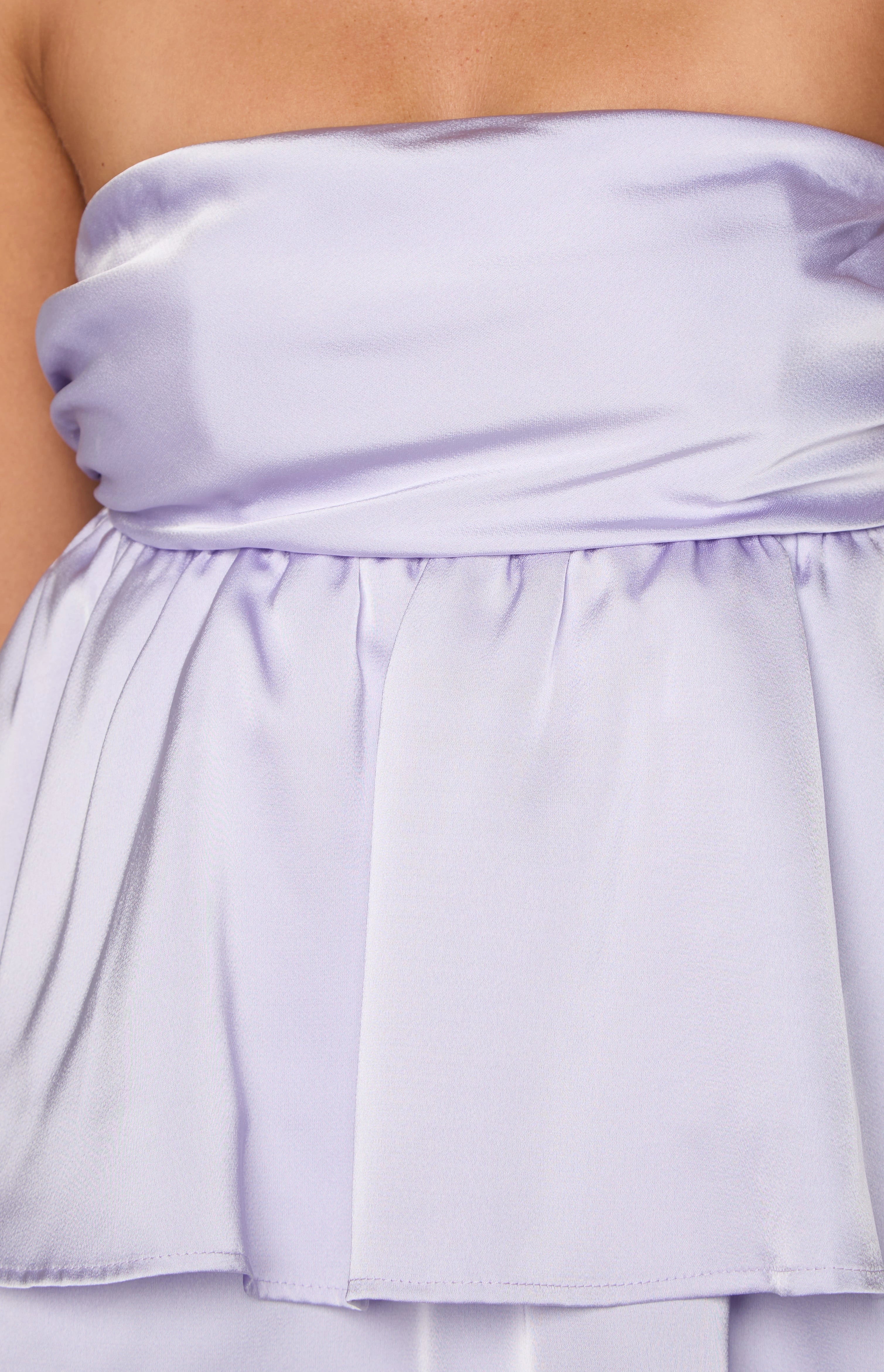 Chic Satin A-Line Strapless Sleeveless Zipper Back Tiered Mini Homecoming Dresses