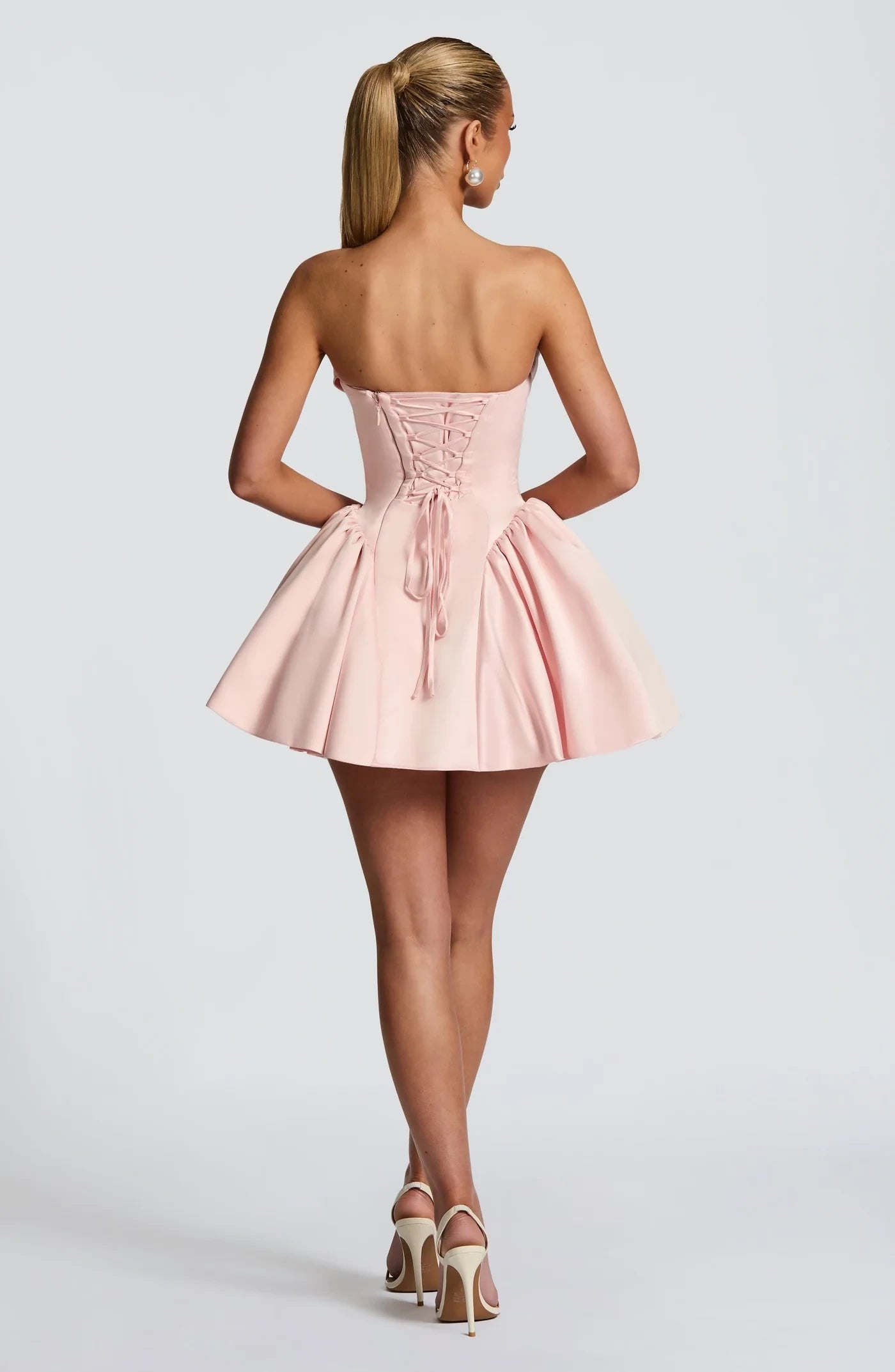 Chic Satin A-Line Strapless Sweetheart Sleeveless Lace-Up Back High-Low Mini Homecoming Dresses
