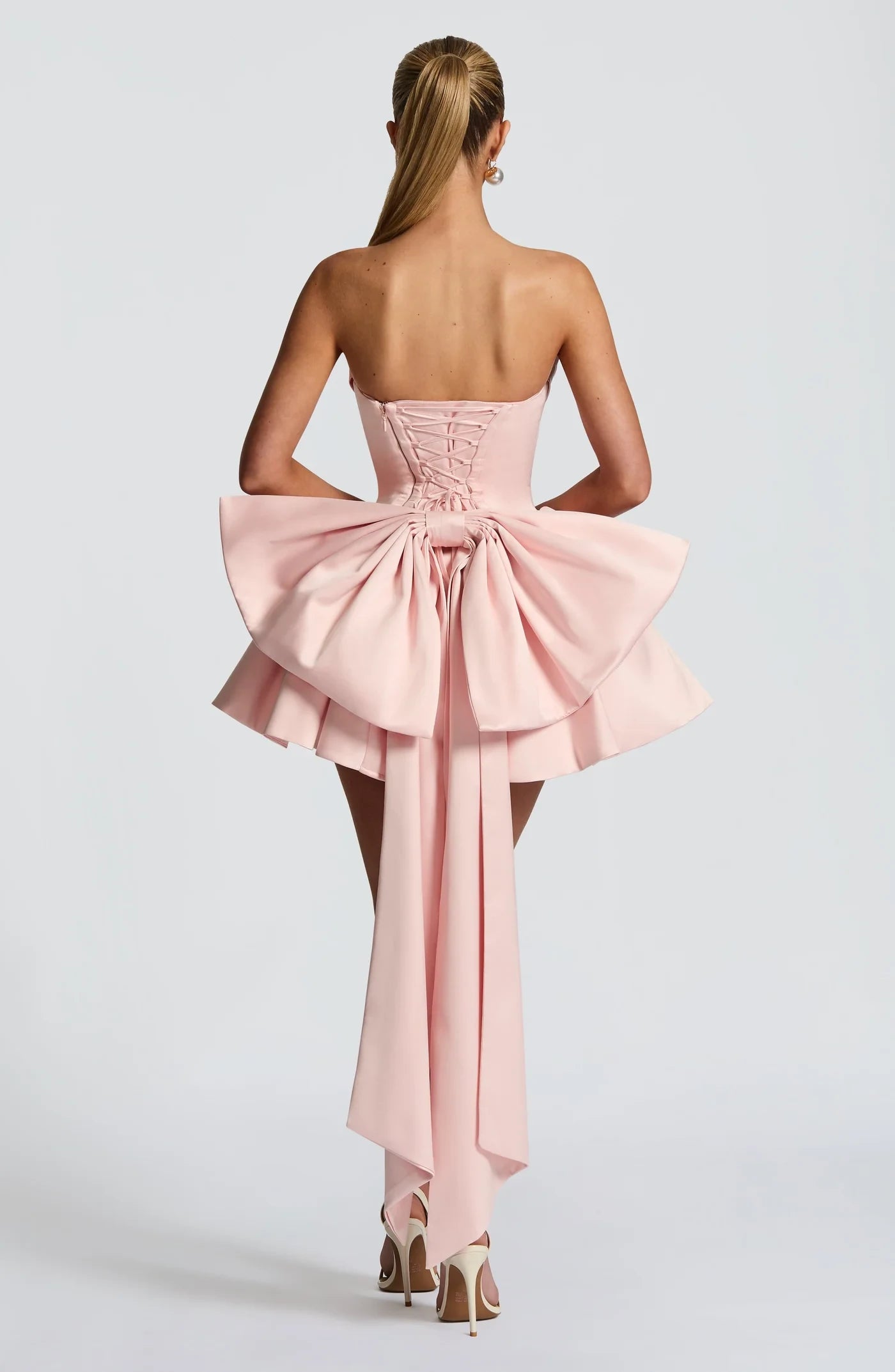 Chic Satin A-Line Strapless Sweetheart Sleeveless Lace-Up Back High-Low Mini Homecoming Dresses