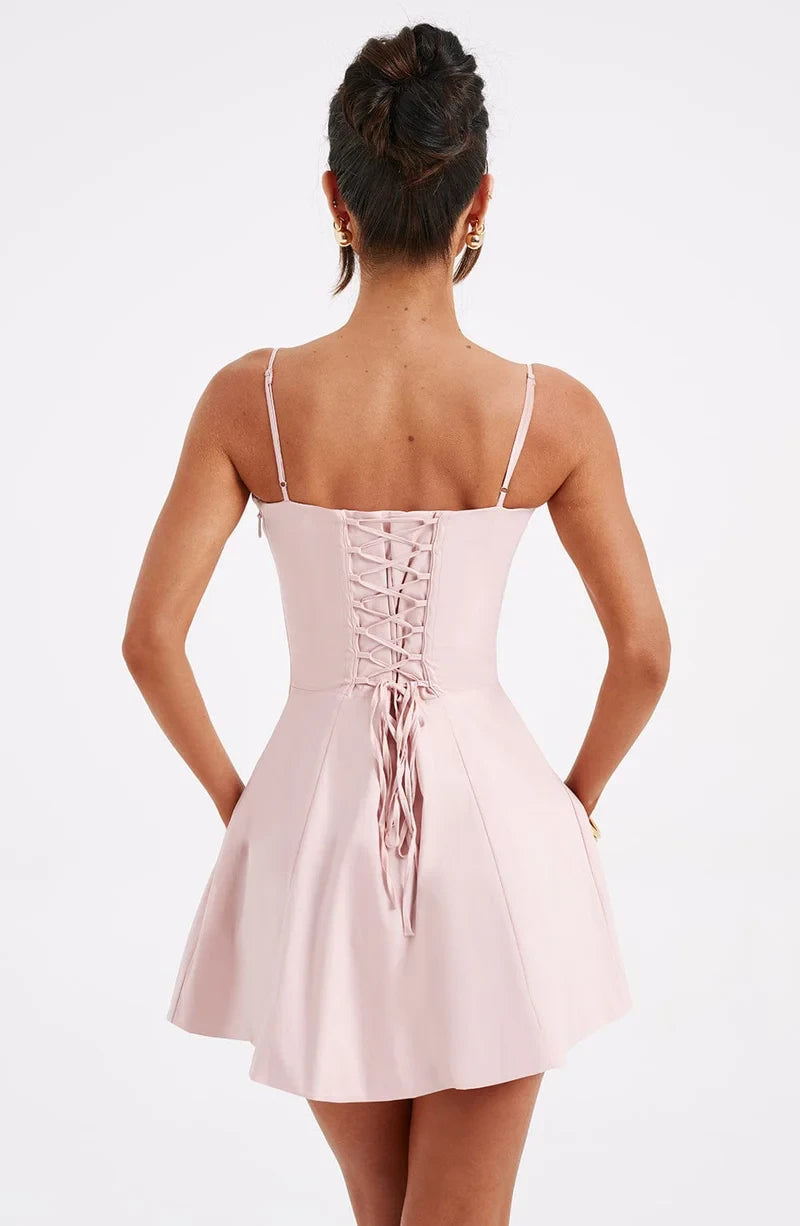 Chic Satin A-Line Sweetheart Ruched Spaghetti Strap Lace-Up Back Mini Homecoming Dresses