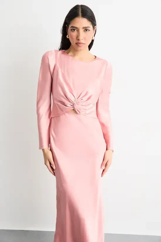 Chic Satin Sheath Boat Neck Long Sleeve Zipper Back Midi Evening Dresses