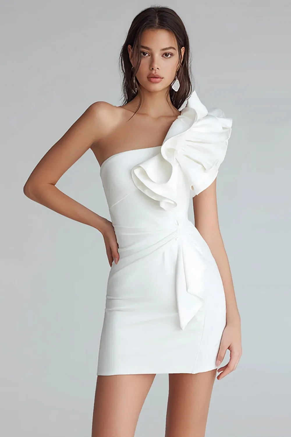 Chic Satin Sheath One-Shoulder Sleeveless Zipper Back Mini Homecoming Dresses