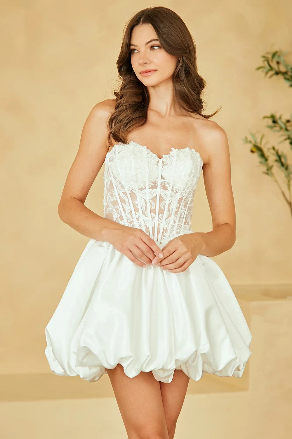 Chic Satin and Lace A-Line Sweetheart Strapless Lace-Up Back Mini Homecoming Dresses