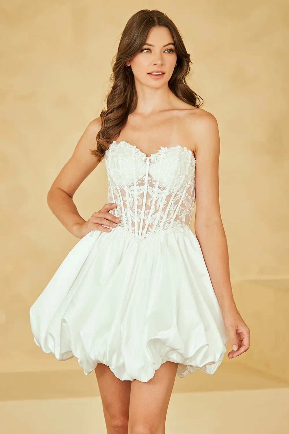 Chic Satin and Lace A-Line Sweetheart Strapless Lace-Up Back Mini Homecoming Dresses