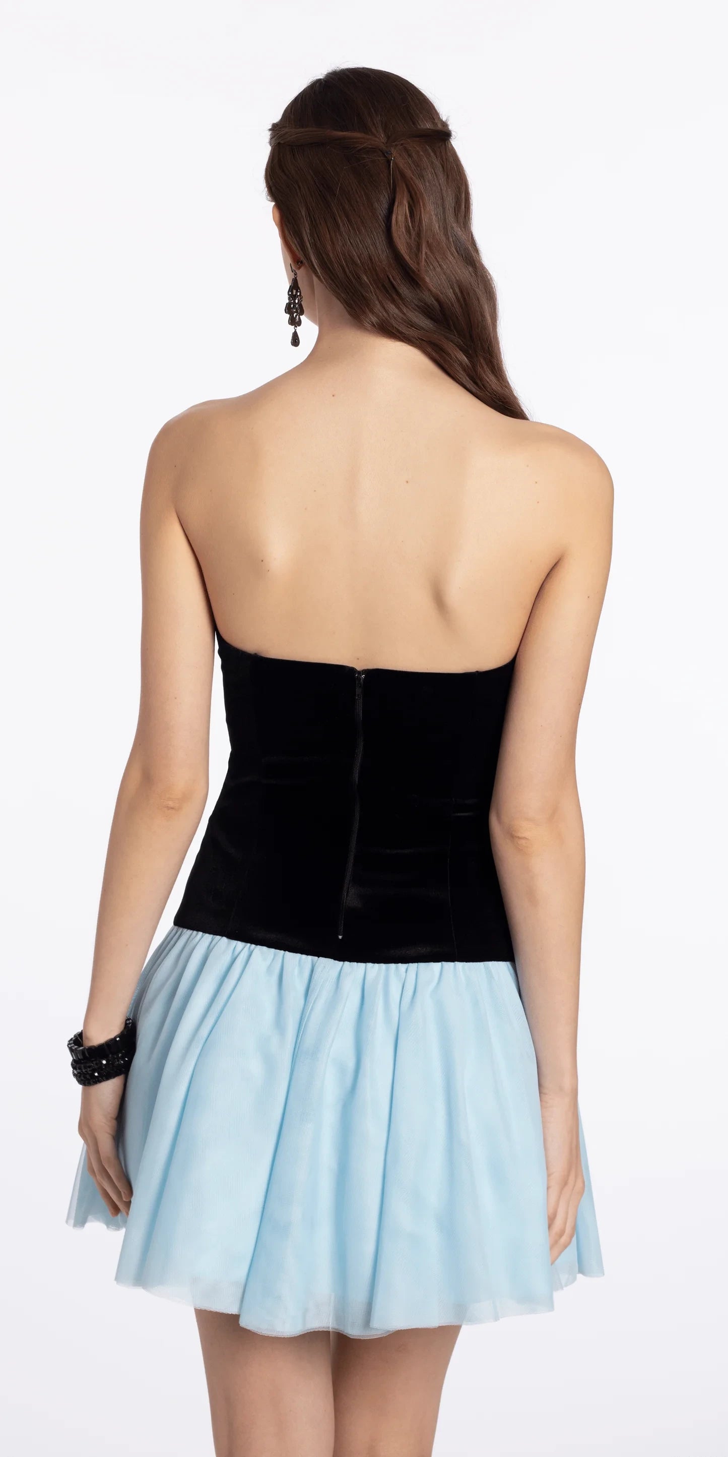 Chic Velvet and Tulle A-Line Strapless Sweetheart Sleeveless Zipper Back Short Homecoming Dresses