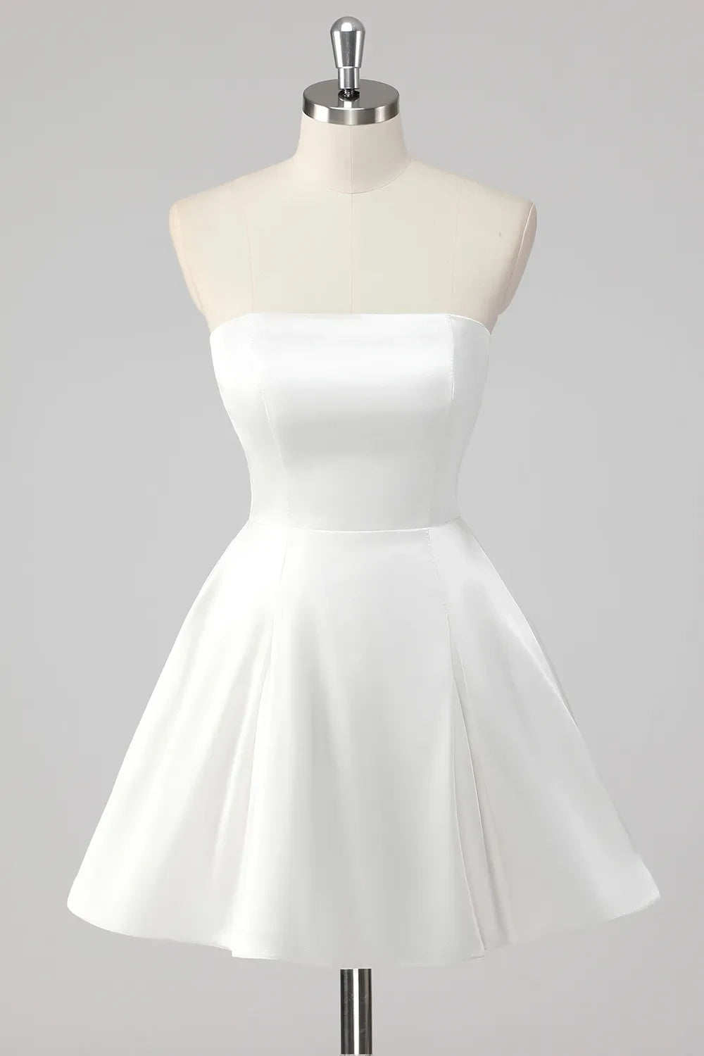 Chic White Satin A-Line Strapless Sleeveless Zipper Back Mini Homecoming Party Dresses
