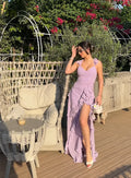 Lavender Chiffon A-Line V-Neck Floor-Length Bridesmaid Dress