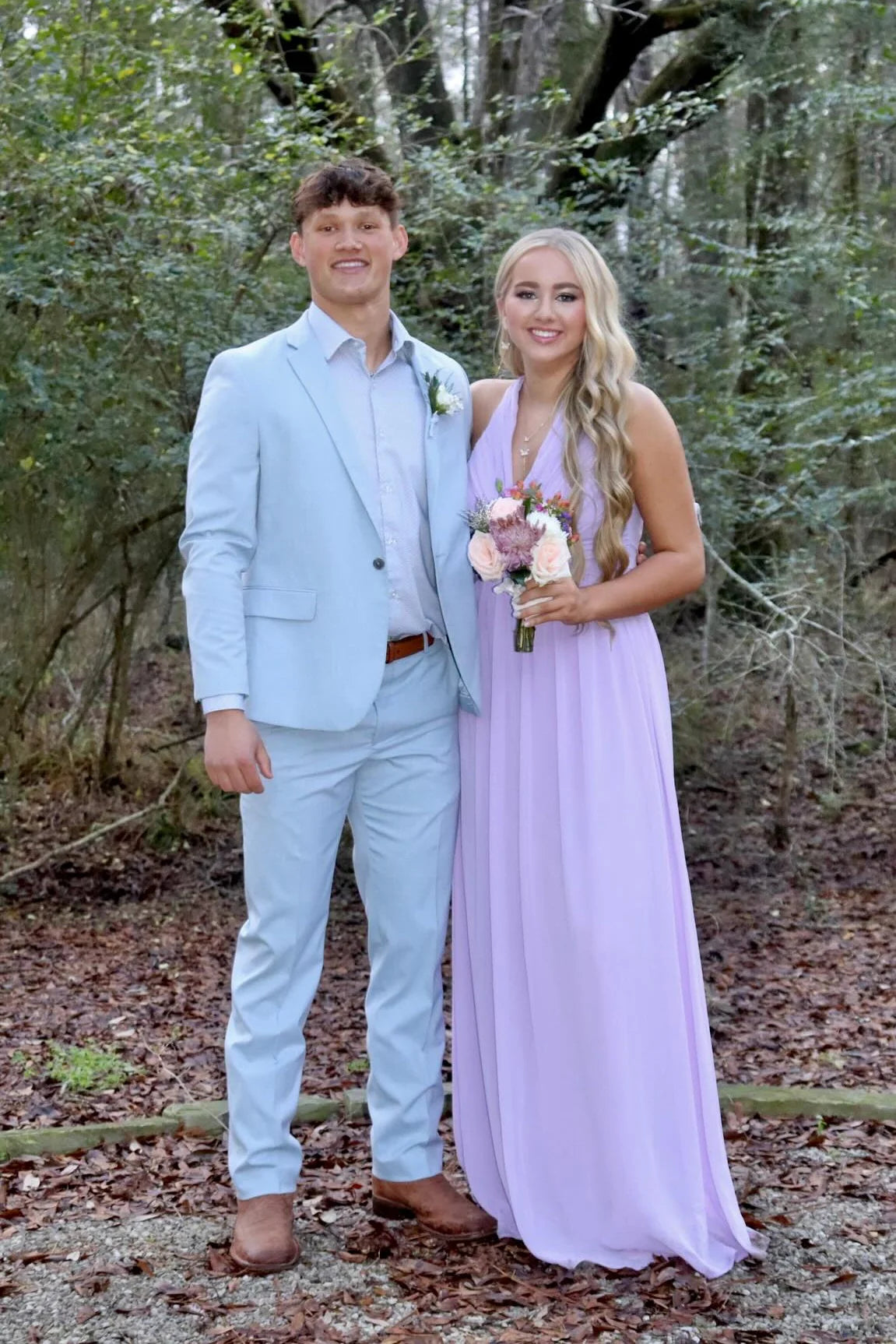 Chiffon Halter Prom Dress with Ruched Bodice, Open Back and Flowing Skirt