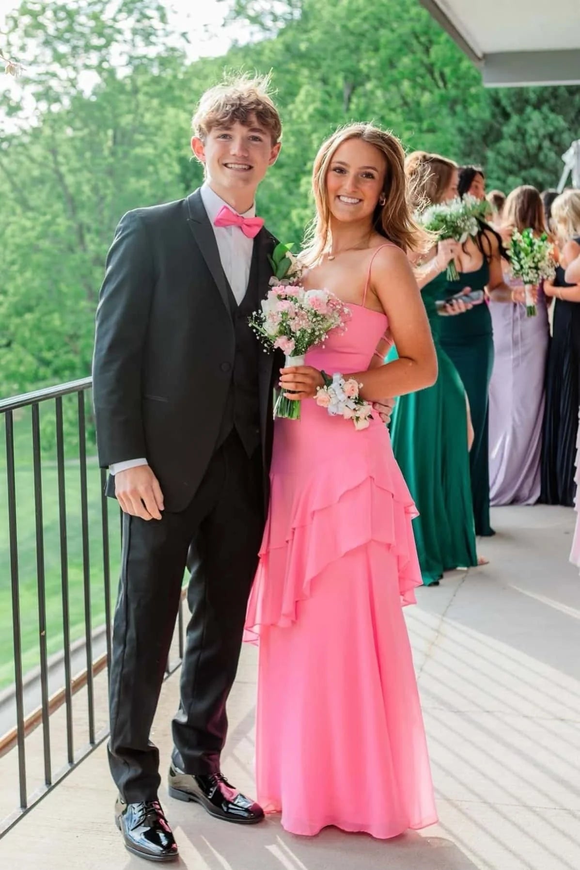 Pink Chiffon A-Line Tiered Ruffles Floor-Length Bridesmaid Dress