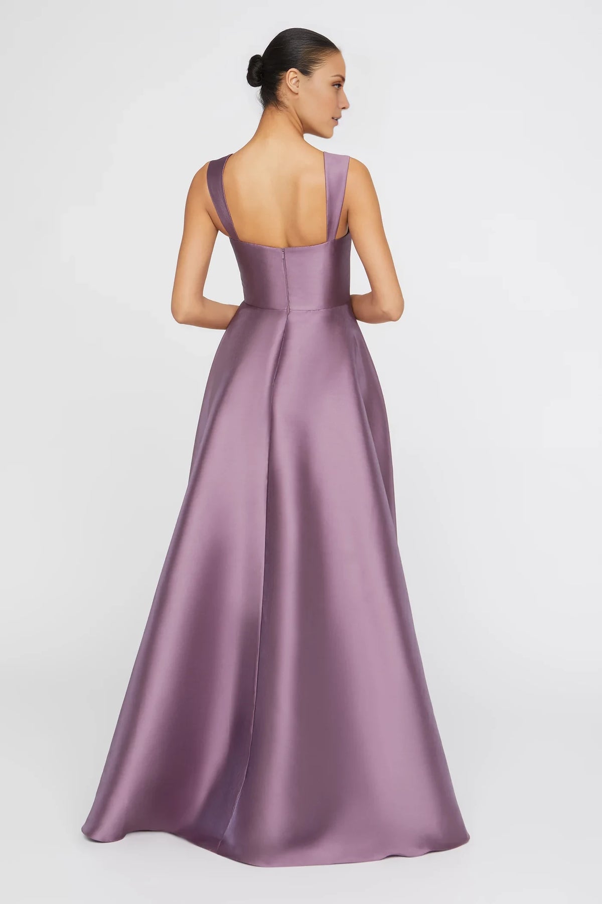 Lilac Satin A-Line Asymmetrical Bridesmaid Dress - Square Neck & High-Low Hem