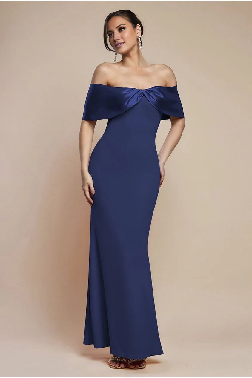 Classic Off-Shoulder Neck Sleeveless Bow-Detailed Mermaid Floor-Length Evening Dress