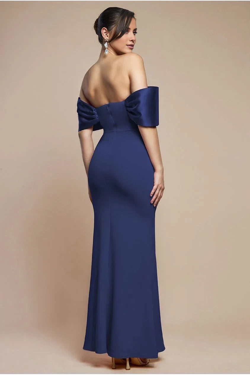 Classic Off-Shoulder Neck Sleeveless Bow-Detailed Mermaid Floor-Length Evening Dress