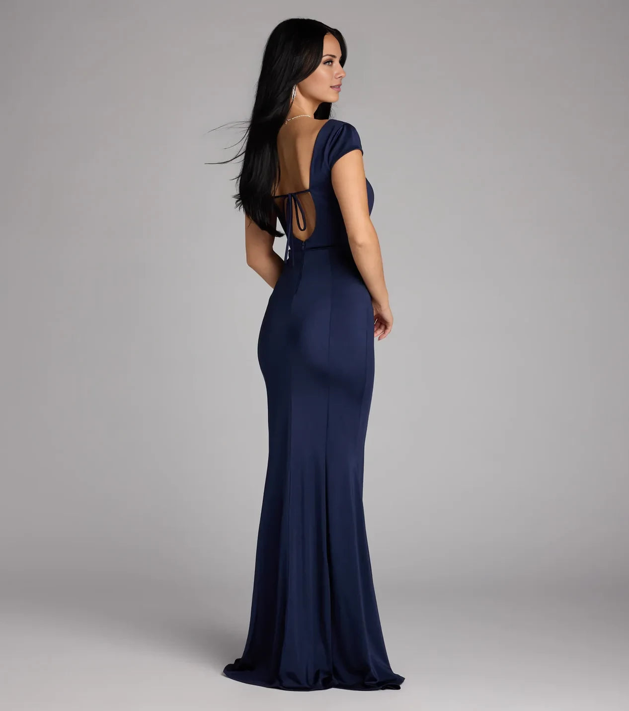 Classic Square Neck Sleeveless Tie-Back Mermaid Floor-Length Evening Dress