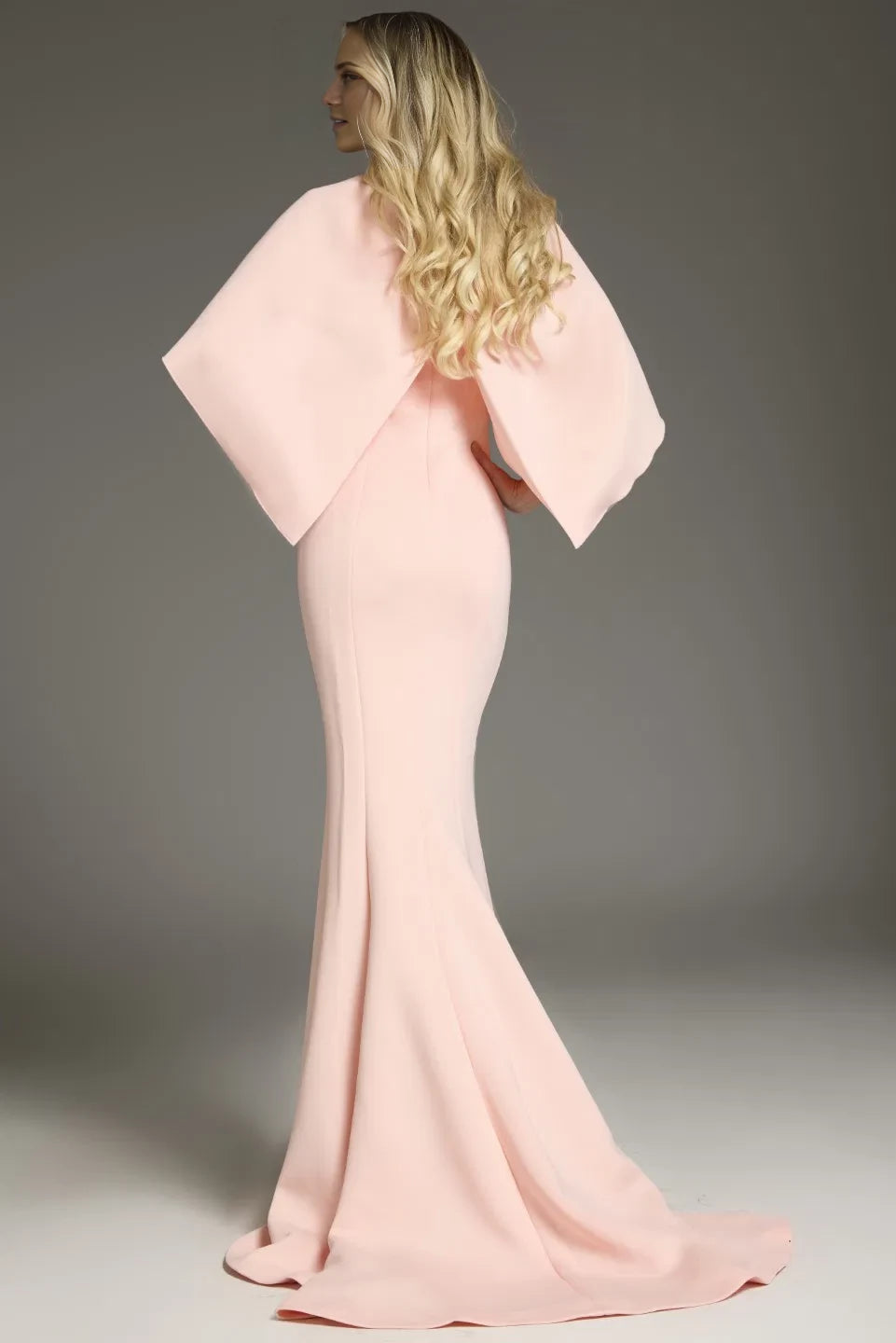 Classic mermaid silhouette shawl sleeves and floor length evening dress