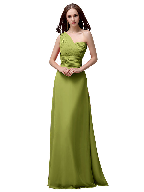 Vestidos de dama de honor únicos, sin mangas, con un solo hombro, sin tirantes, corte A y largo hasta el suelo