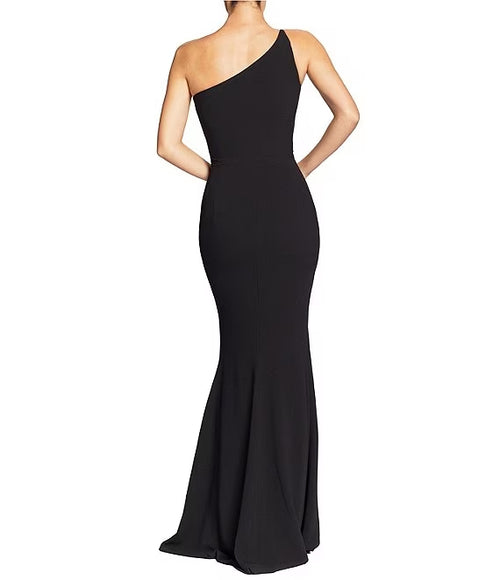 Black Crepe One Shoulder Sheath/column Floor-Length Dress