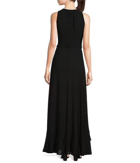 Black Chiffon Halter A-Line Floor-Length Evening Dress