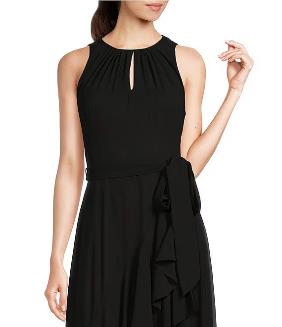 Black Chiffon Halter A-Line Floor-Length Evening Dress