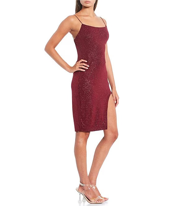 Sequin front slit tight prom dress