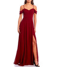 Burgundy Chiffon A-Line Floor-Length Bridesmaid Dress with Off-the-Shoulder Drapes