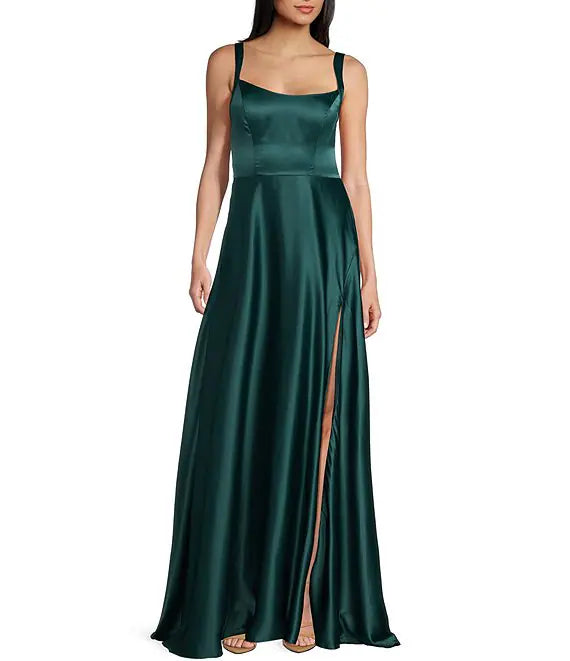 Off shoulder collar back slit long evening dress