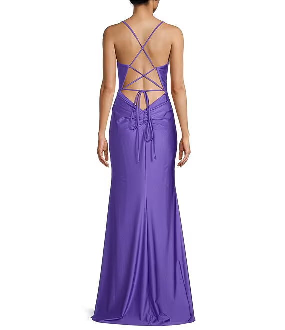 Black Satin Cowl Neck Sheath/column Floor-Length Evening Dress