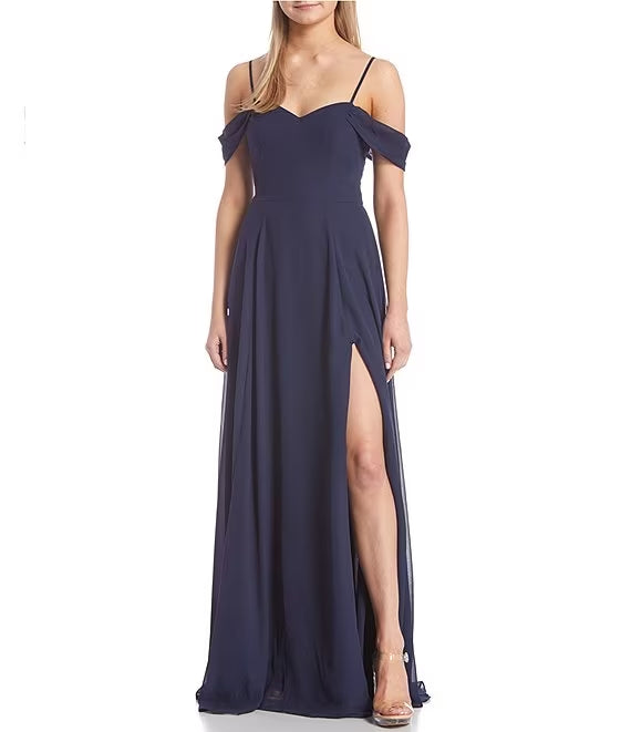 Burgundy Chiffon A-Line Floor-Length Bridesmaid Dress with Off-the-Shoulder Drapes