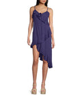 Lavender Chiffon A-Line V-Neck Asymmetrical Dress with Ruffled Hem