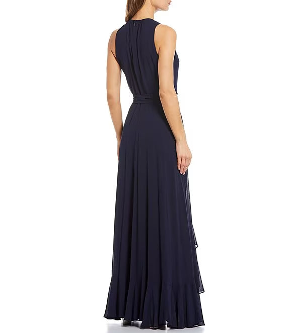 Black Chiffon Halter A-Line Floor-Length Evening Dress