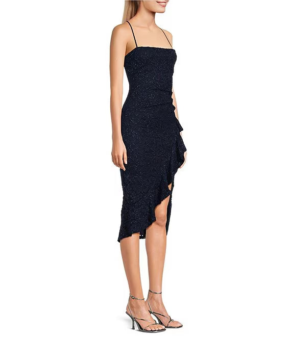 Vestido de fiesta con dobladillo de encaje floral asimétrico y bordes con volantes