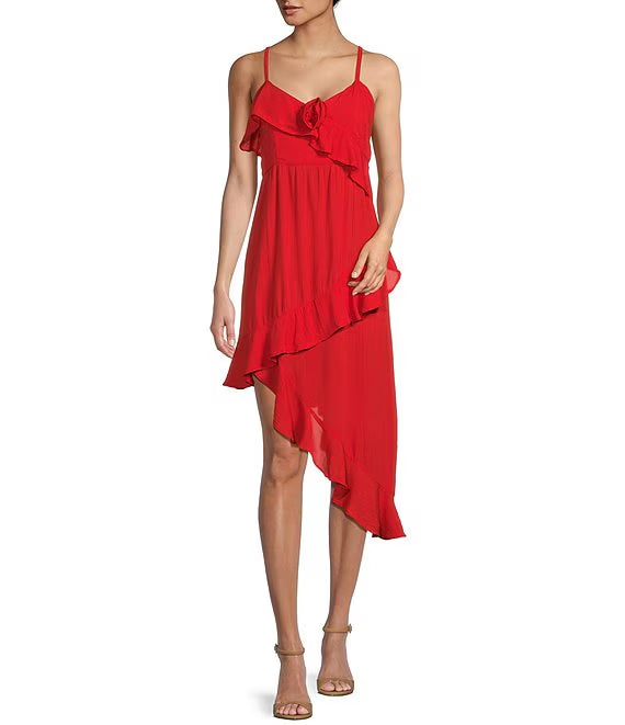 Lavender Chiffon A-Line V-Neck Asymmetrical Dress with Ruffled Hem