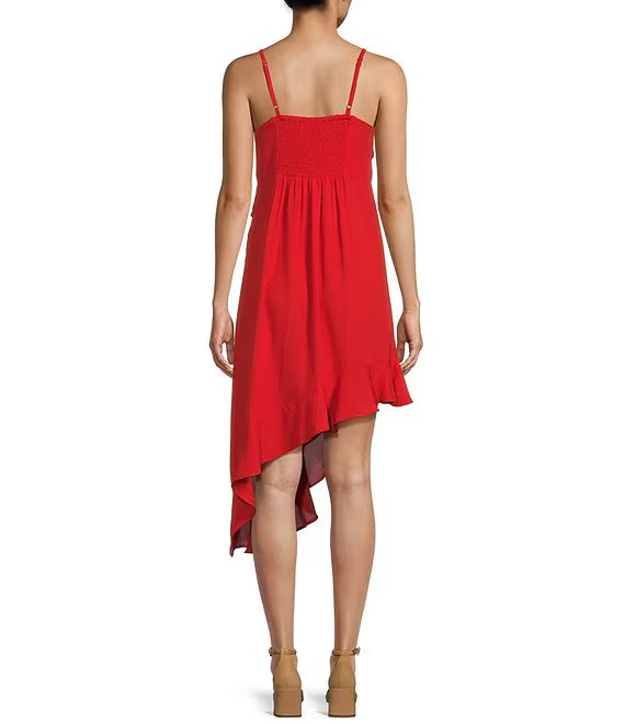 Lavender Chiffon A-Line V-Neck Asymmetrical Dress with Ruffled Hem