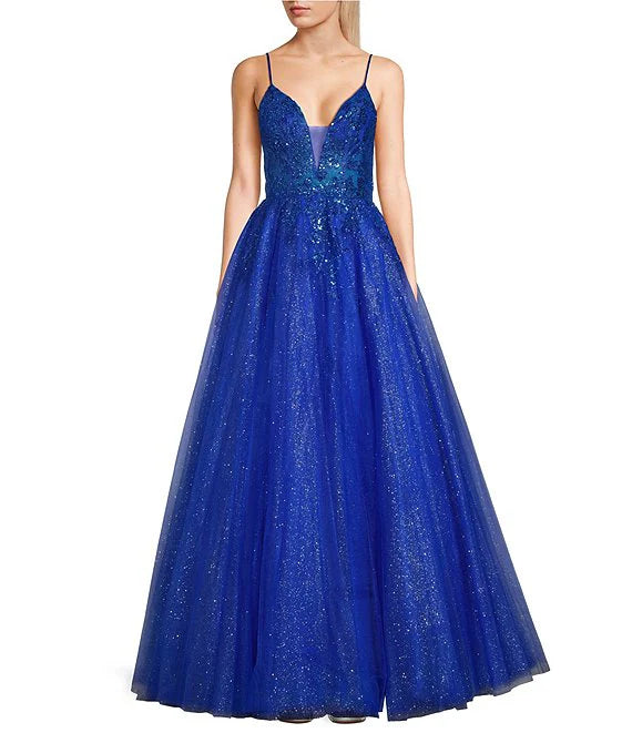 Embroidered floral illusion tight fitting corset prom dress