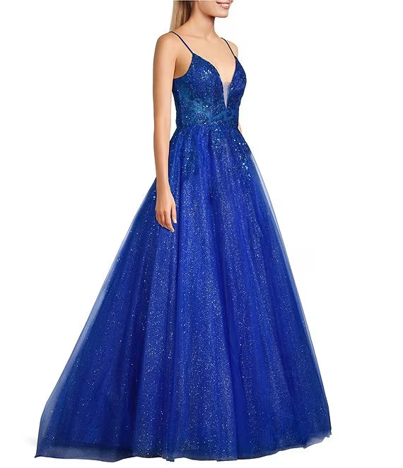 Embroidered floral illusion tight fitting corset prom dress