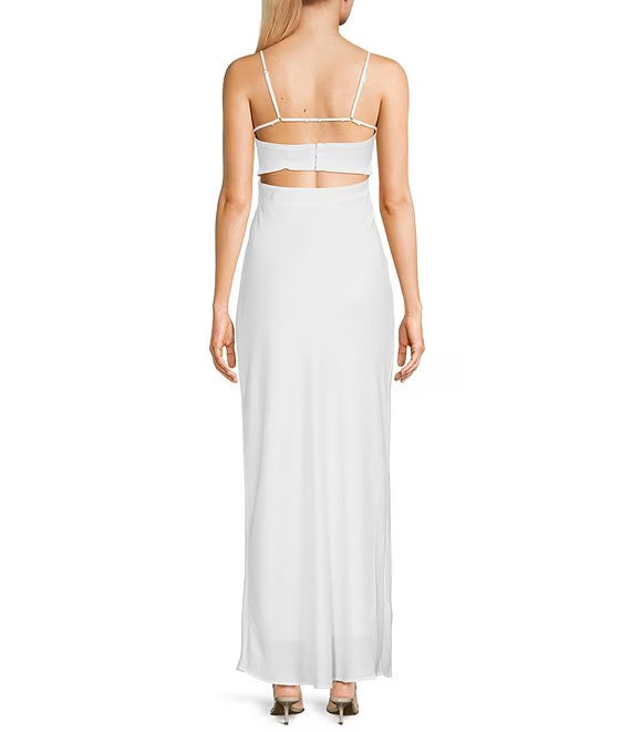 Vestido de fiesta de satén con rayas horizontales