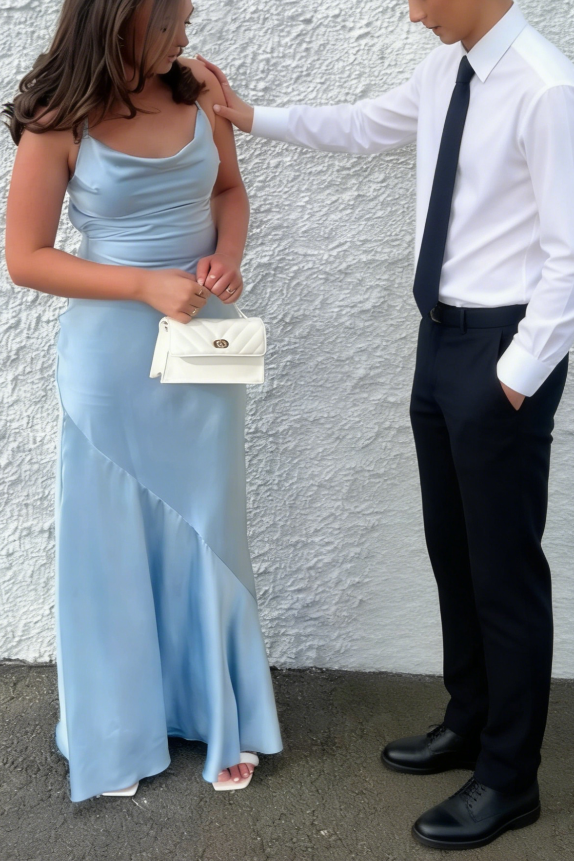 Sky Blue Satin A-Line Floor-Length Dress with Cowl Neck and Back Zip