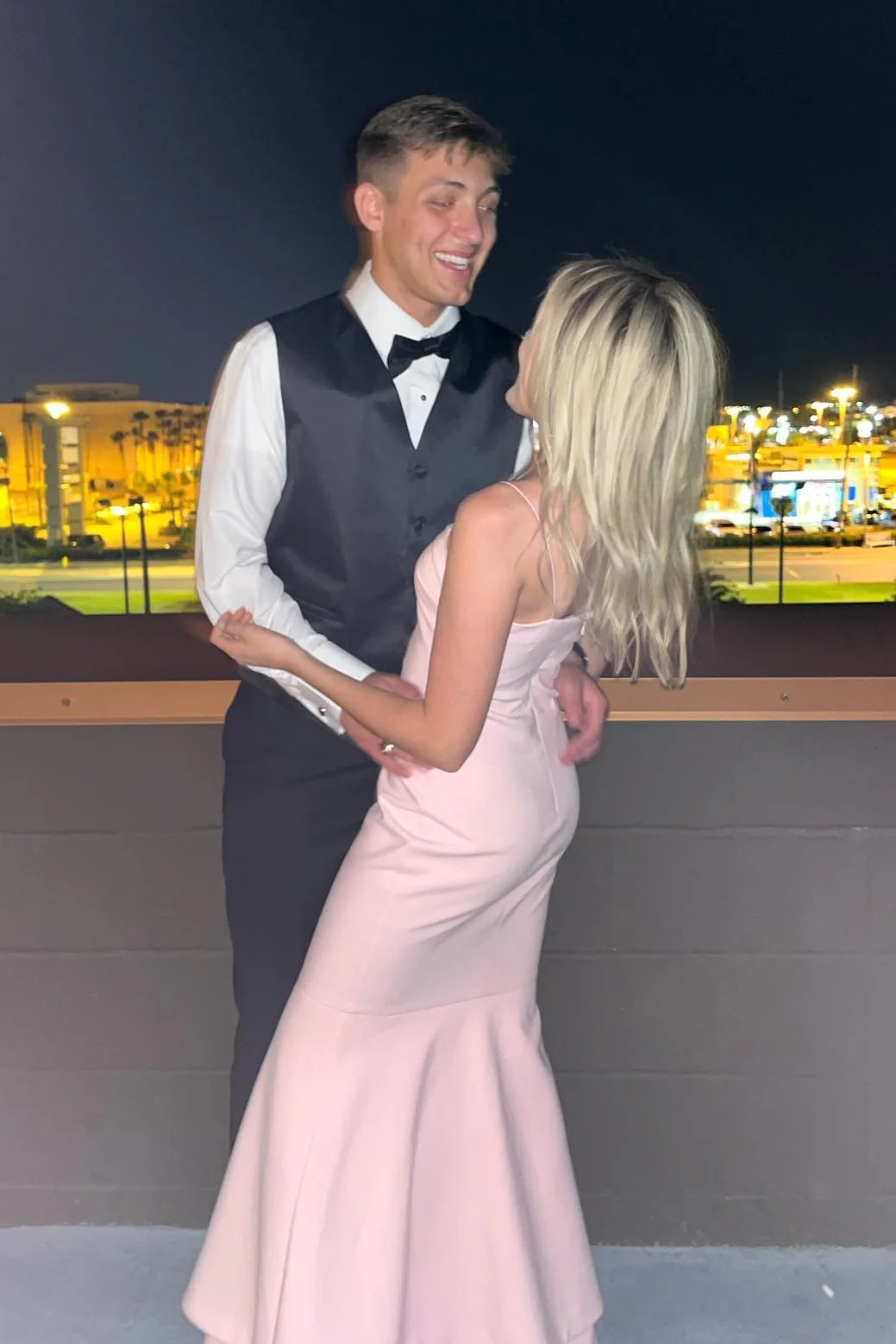 Crepe Spaghetti-Strap Square Neck Trumpet Hem Midi-Length Prom Dress