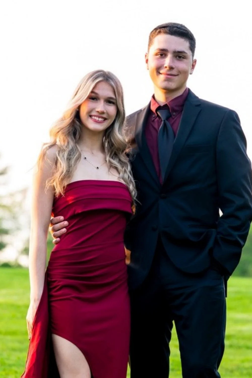 Crepe Strapless Sweetheart Ruched Bodice High-Slit Sheath Floor-Length Prom Dress