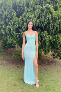 Mint Blue Sequin Lace Mermaid Prom Dress