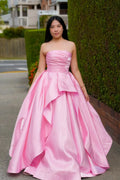 Barbie Pink Satin Strapless A-Line Prom Gown