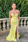 Bright Yellow Satin Corset Mermaid Prom Dress