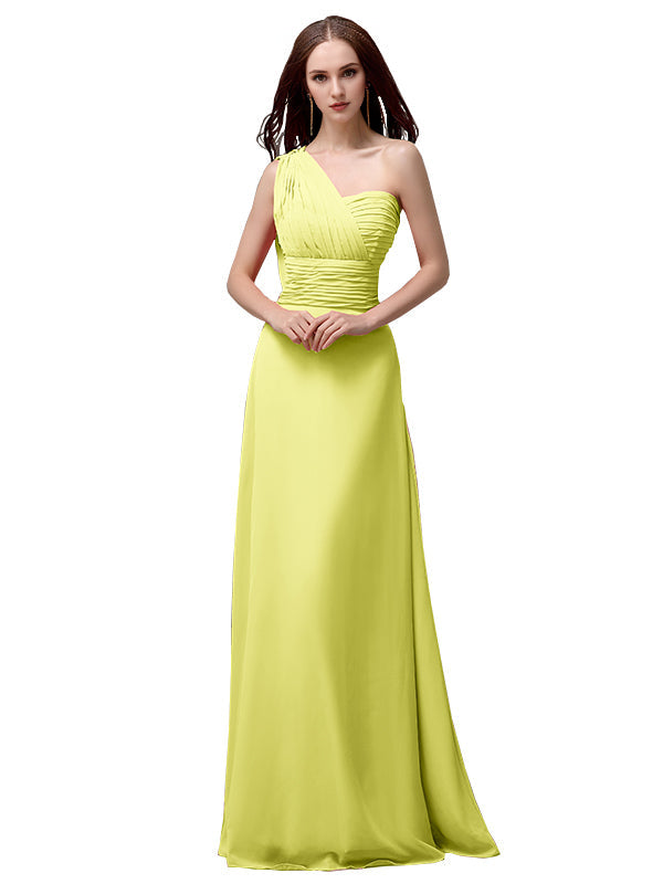 Vestidos de dama de honor únicos, sin mangas, con un solo hombro, sin tirantes, corte A y largo hasta el suelo