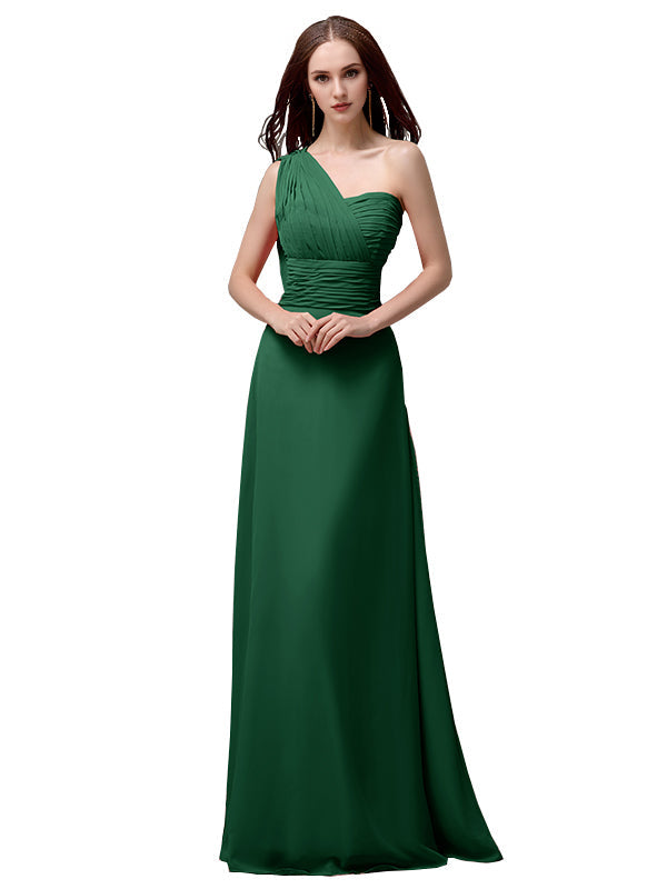 Vestidos de dama de honor únicos, sin mangas, con un solo hombro, sin tirantes, corte A y largo hasta el suelo