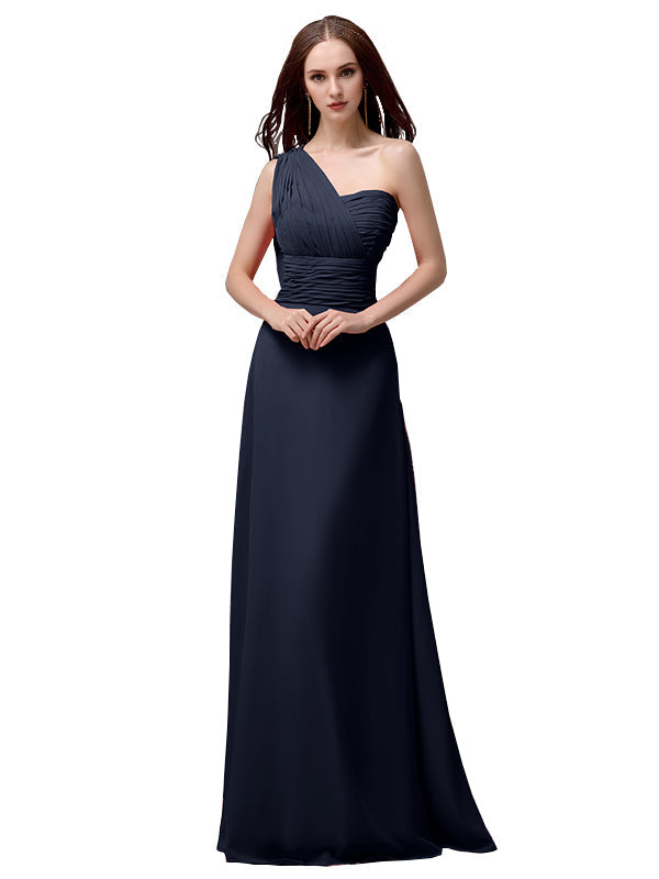 Vestidos de dama de honor únicos, sin mangas, con un solo hombro, sin tirantes, corte A y largo hasta el suelo