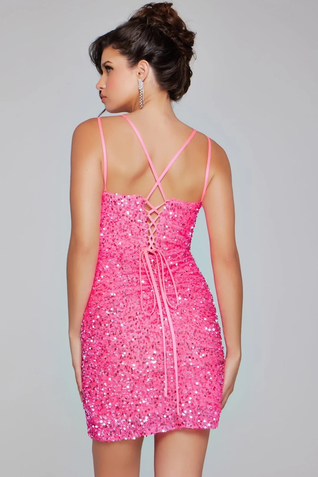 Dazzling Sequin Sheath V-Neck Sleeveless Lace-Up Back Short Homecoming Dresses