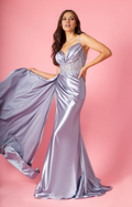 Vestido de fiesta sin mangas con escote en V profundo, hombros descubiertos, lentejuelas, tirantes finos y abertura lateral en la espalda